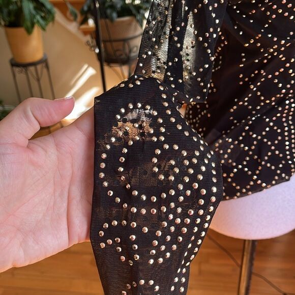 NWT INC International Concepts Black Silver Long Sleeve Studded Blouse - Picture 5 of 8